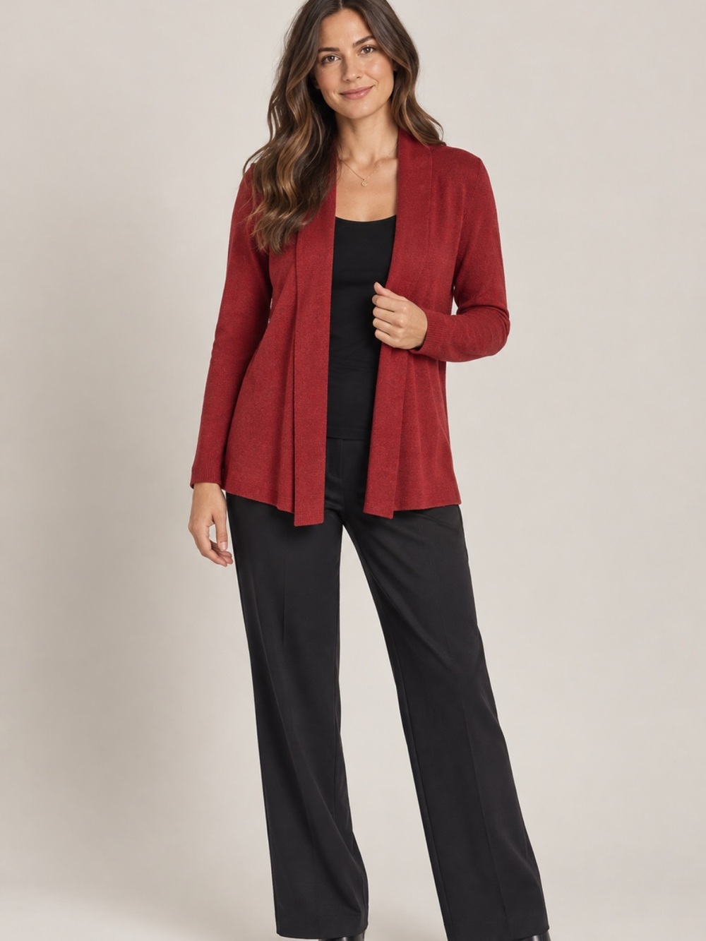 EILEEN FISHER Red Open Front Wool Cardigan Sweater Large Petite LP